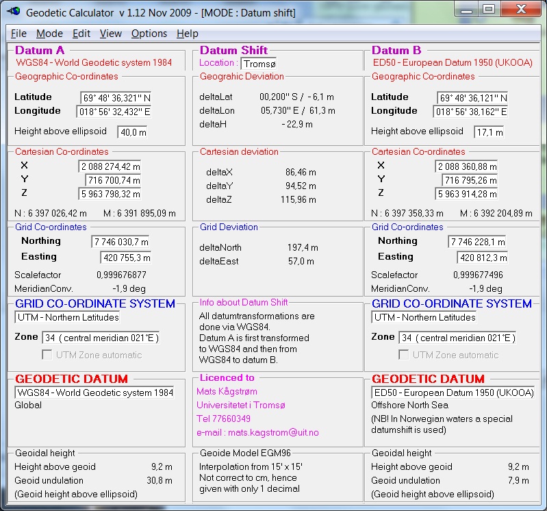 Geodetic Calculator - Datumshift Mode Geodetic Calculator - Datumshift Mode