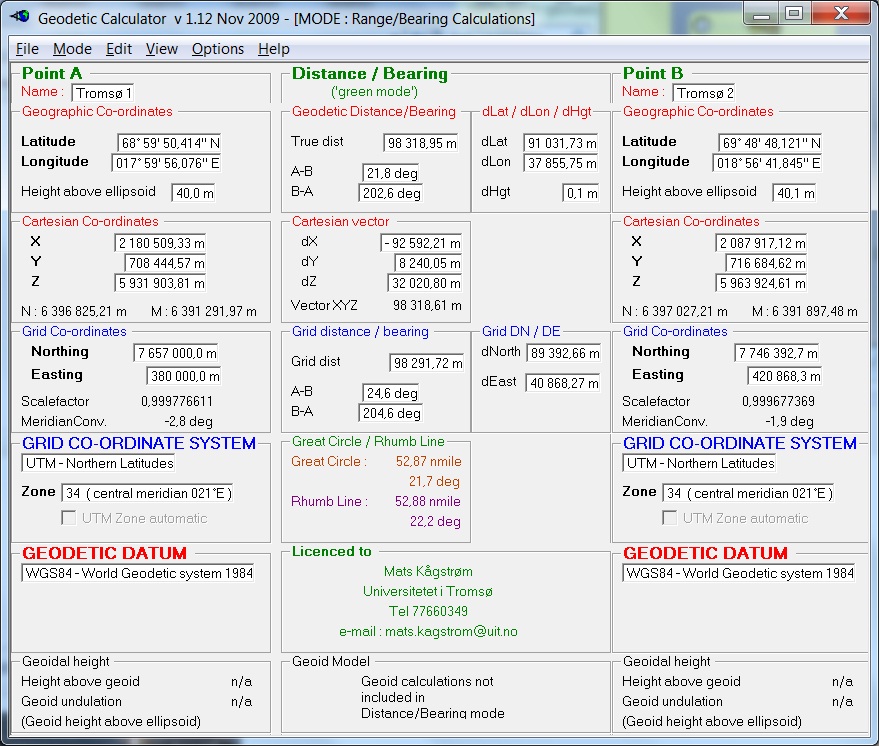 Geodetic Calculator - Distance/Bearing Mode Geodetic Calculator - Distance/Bearing Mode